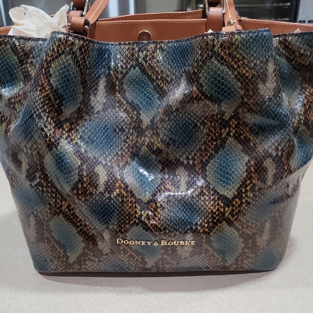Dooney & Bourke Blue and Brown Tote Bag